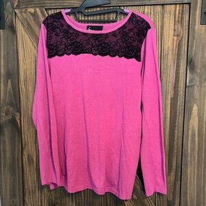 Lane Bryant Fuchsia Long Sleeve with Black Lace Accent